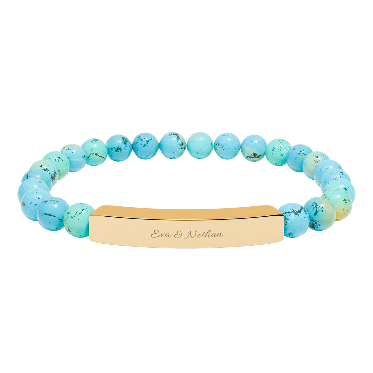 Engravable Natural Stone Bead Bracelet — Stretch Bar Personalized Bracelet