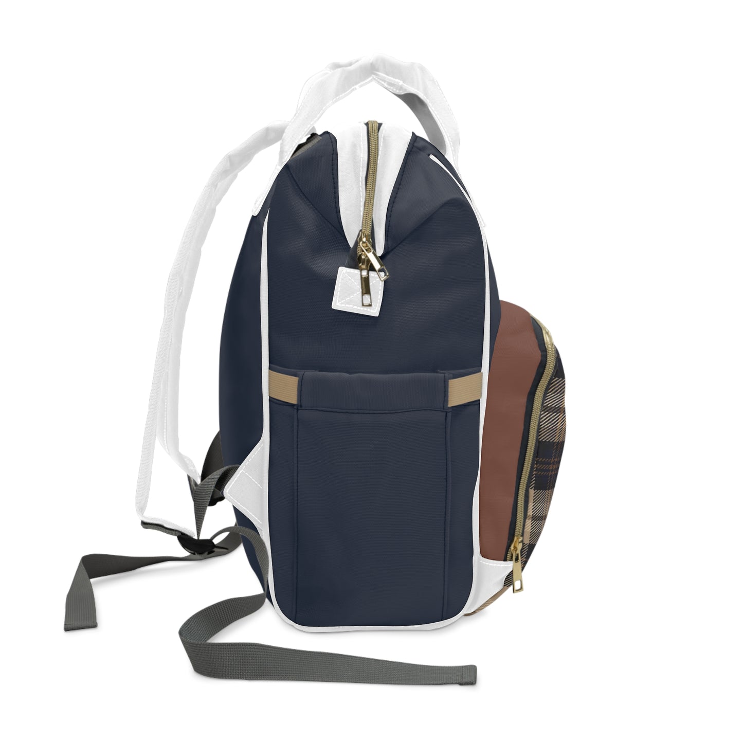Personalized Navy Plaid Diaper Backpack — Multifunctional Baby Changing Bag