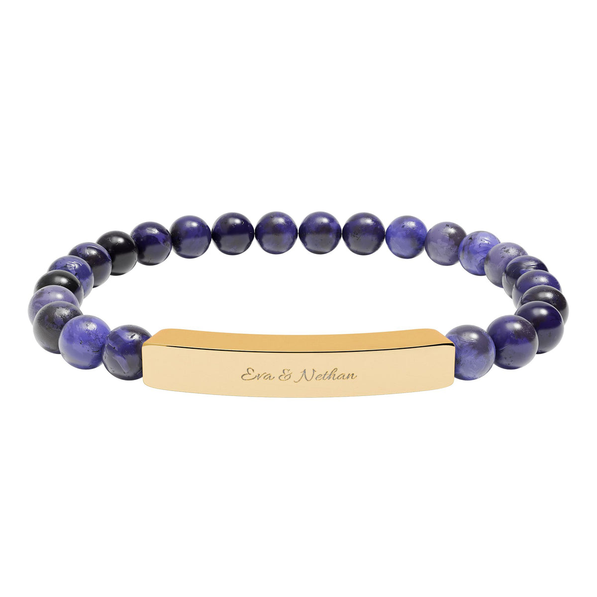 Engravable Natural Stone Bead Bracelet — Stretch Bar Personalized Bracelet