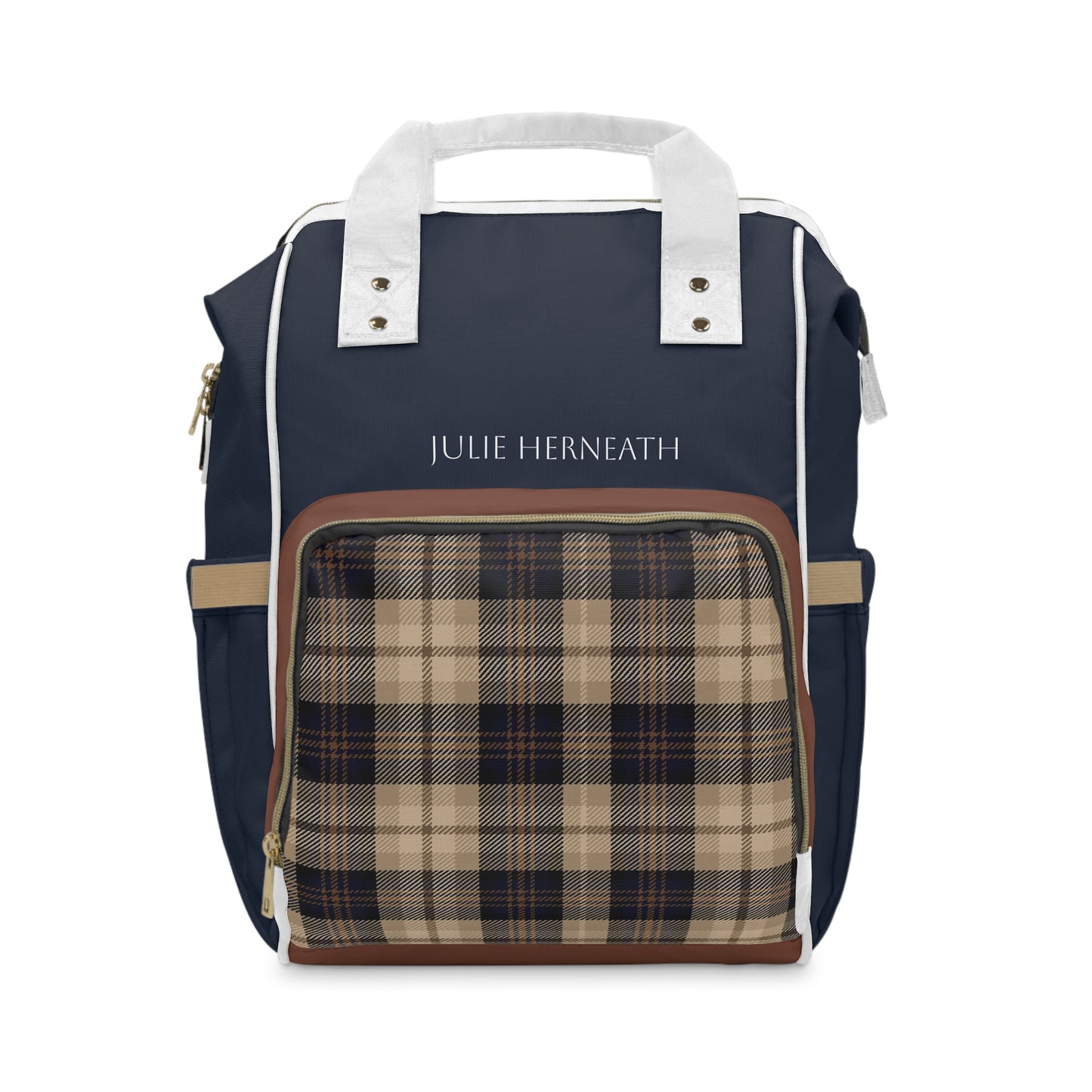 Personalized Navy Plaid Diaper Backpack — Multifunctional Baby Changing Bag