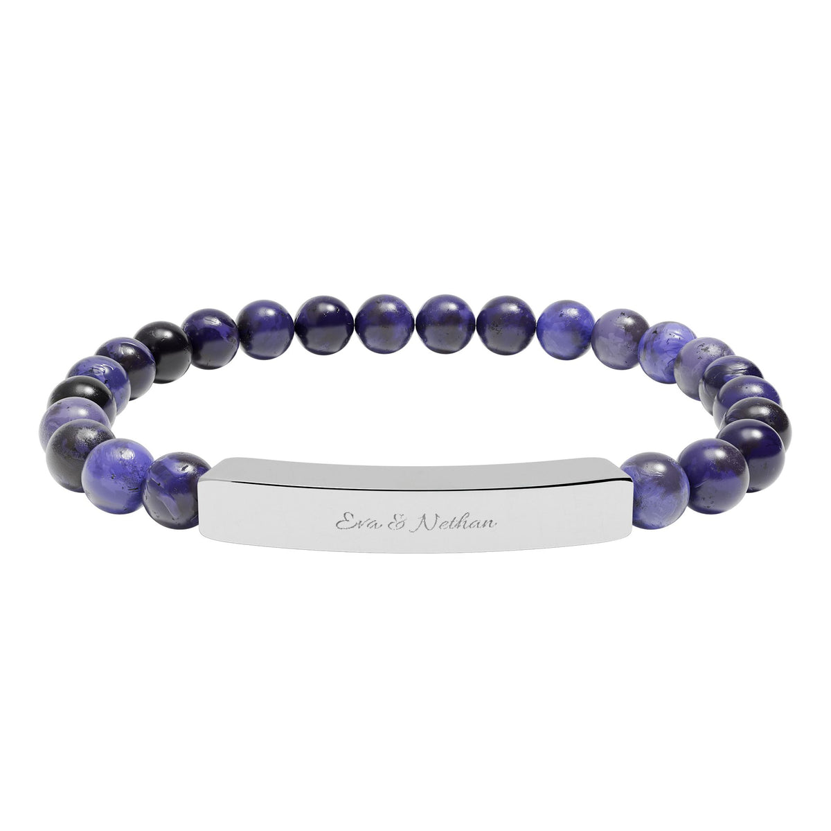 Engravable Natural Stone Bead Bracelet — Stretch Bar Personalized Bracelet