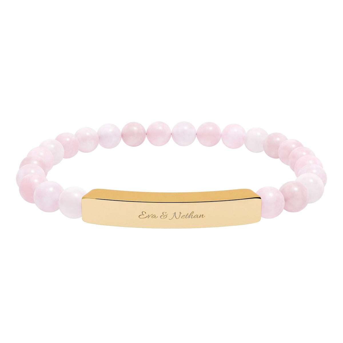 Engravable Natural Stone Bead Bracelet — Stretch Bar Personalized Bracelet