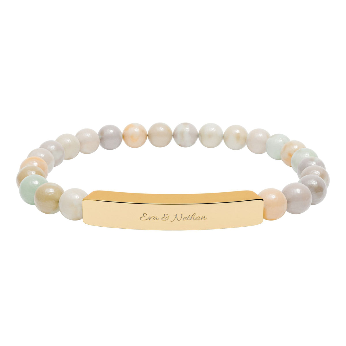 Engravable Natural Stone Bead Bracelet — Stretch Bar Personalized Bracelet