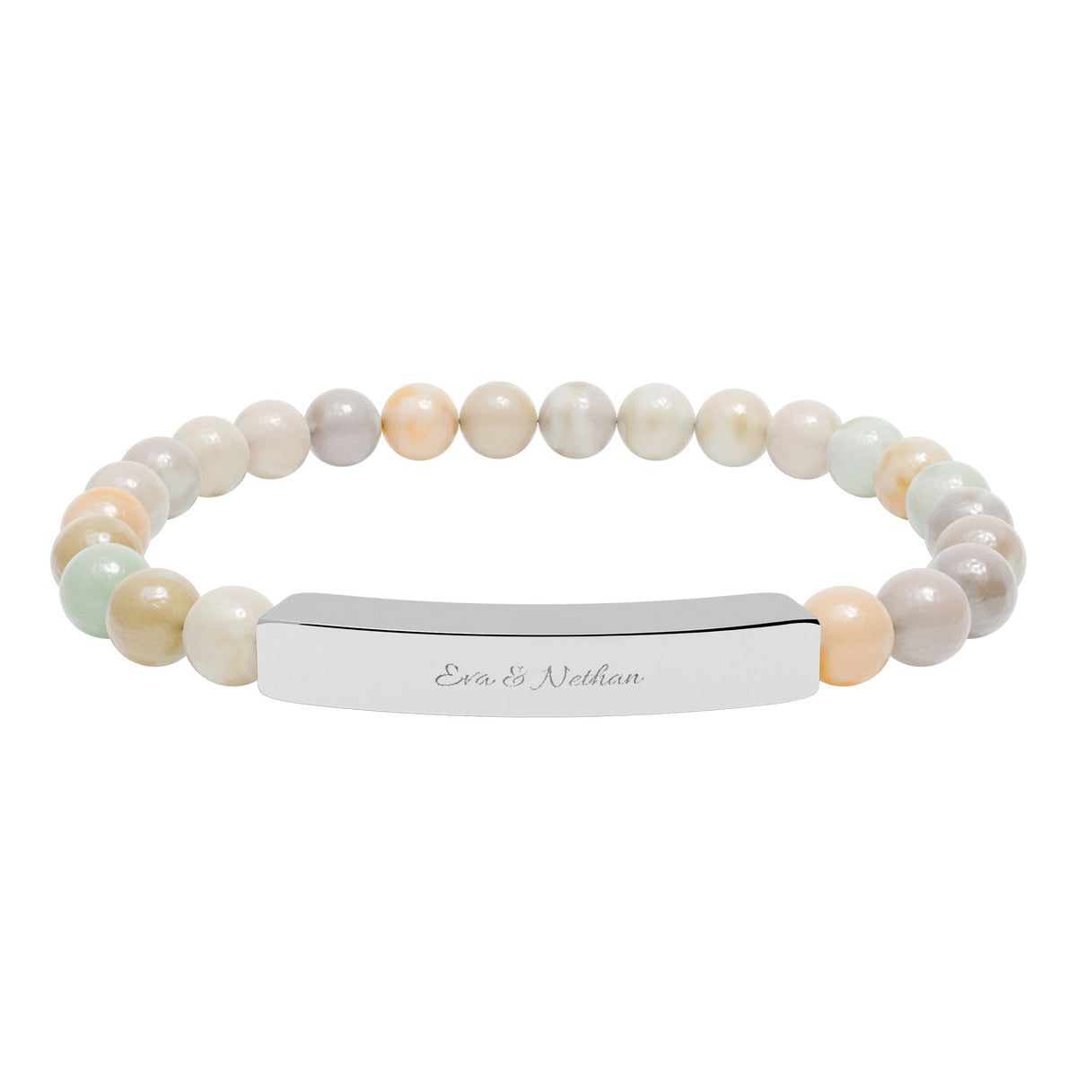 Engravable Natural Stone Bead Bracelet — Stretch Bar Personalized Bracelet
