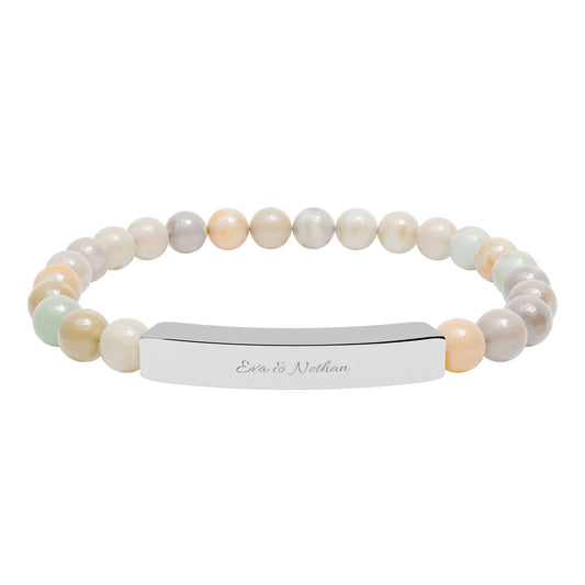 Engravable Natural Stone Bead Bracelet — Stretch Bar Personalized Bracelet