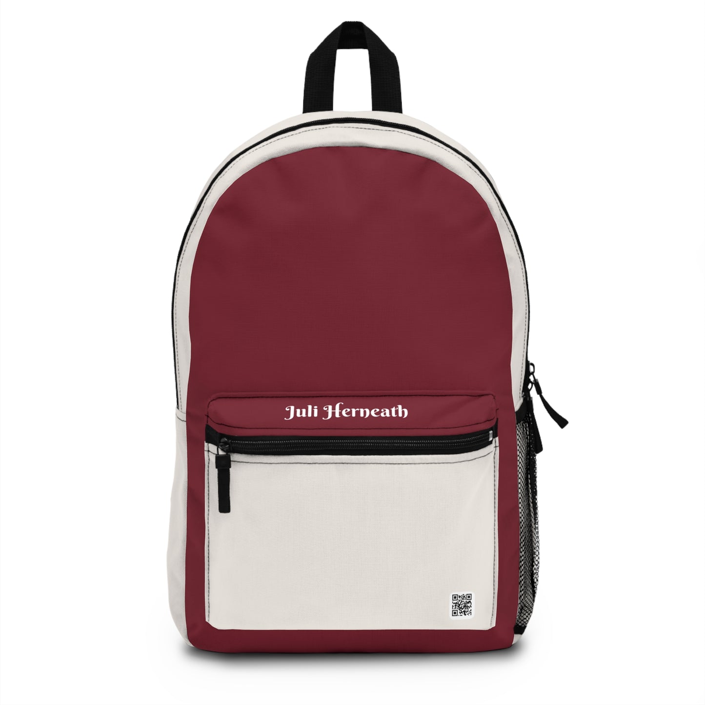 Personalized Maroon & Cream Backpack — Custom Name School Daypack