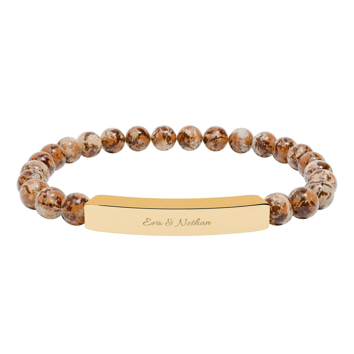 Engravable Natural Stone Bead Bracelet — Stretch Bar Personalized Bracelet