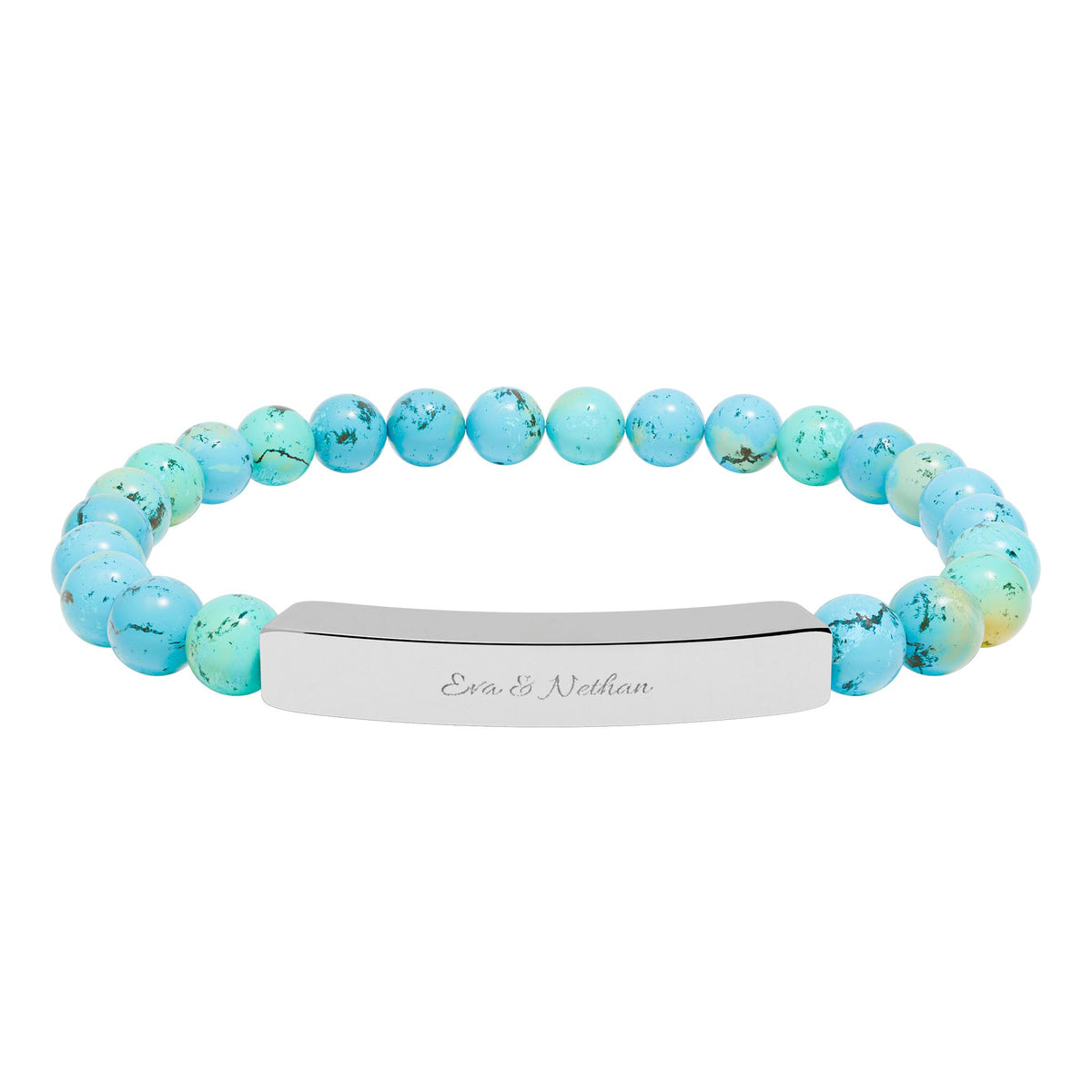 Engravable Natural Stone Bead Bracelet — Stretch Bar Personalized Bracelet