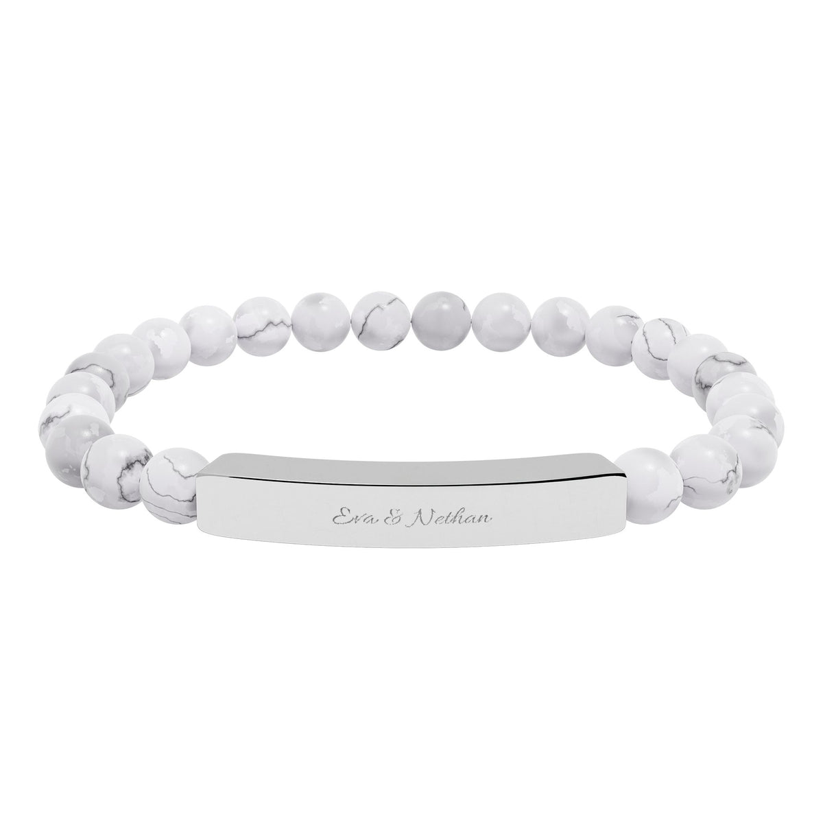 Engravable Natural Stone Bead Bracelet — Stretch Bar Personalized Bracelet