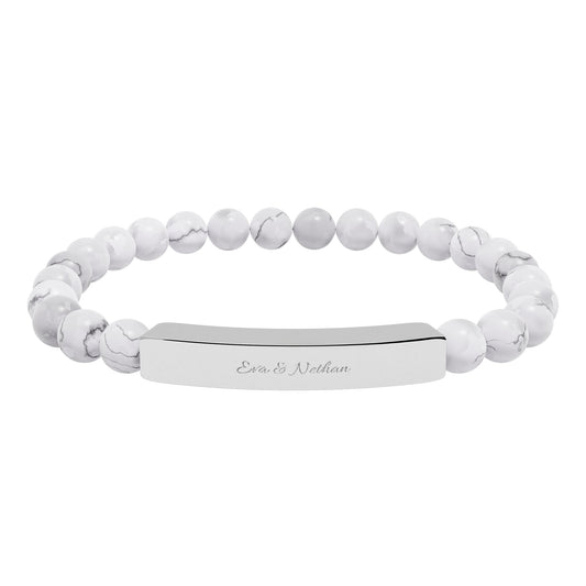 Engravable Natural Stone Bead Bracelet — Stretch Bar Personalized Bracelet
