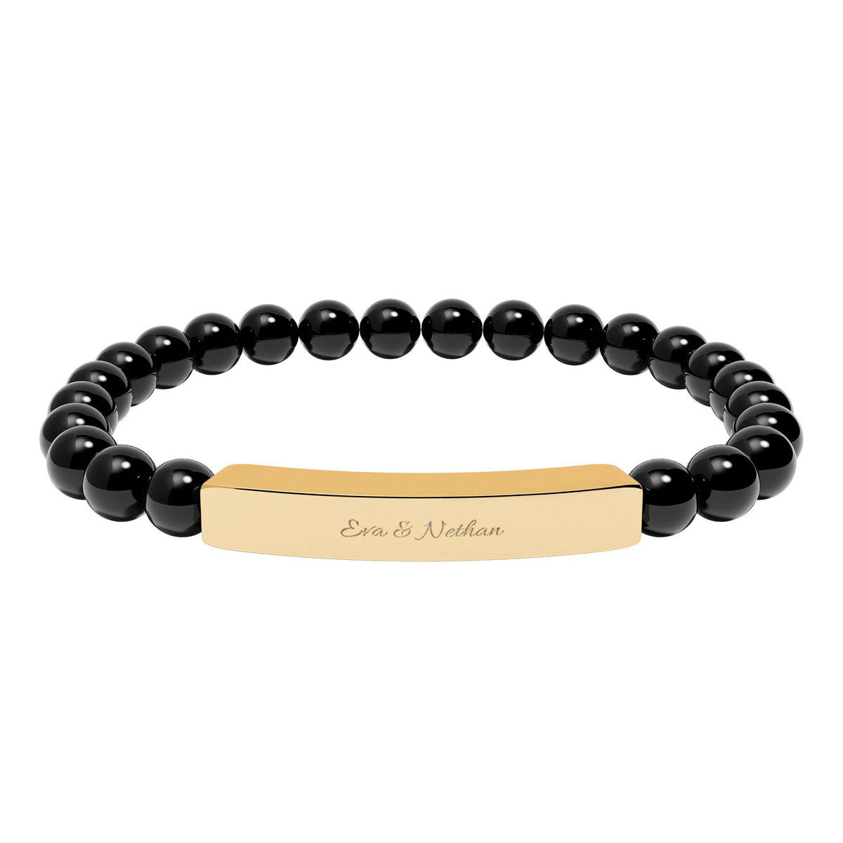 Engravable Natural Stone Bead Bracelet — Stretch Bar Personalized Bracelet