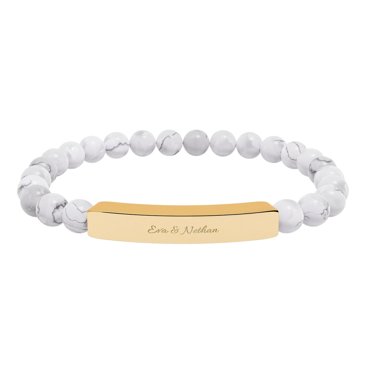 Engravable Natural Stone Bead Bracelet — Stretch Bar Personalized Bracelet
