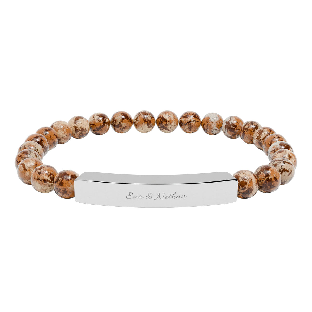 Engravable Natural Stone Bead Bracelet — Stretch Bar Personalized Bracelet